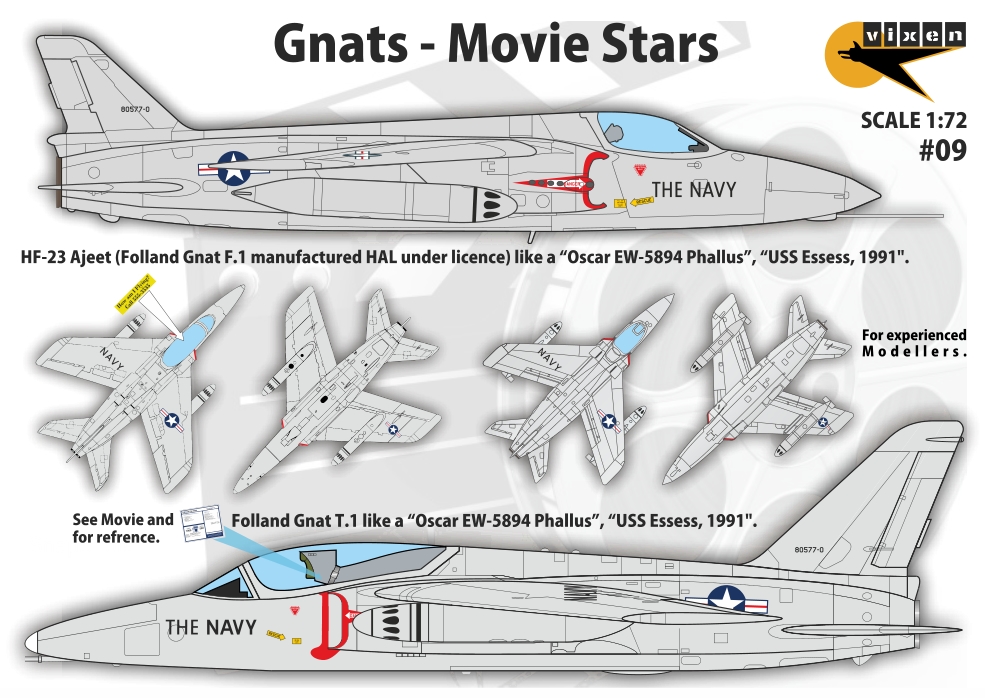 Vixen Decals 1/48 Folland Gnat - Movie Stars