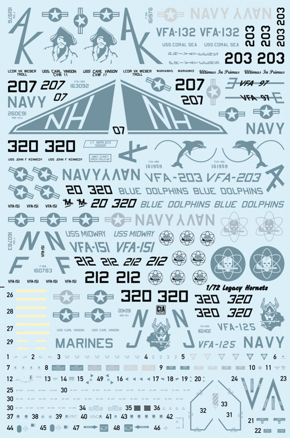 Vixen Decals 1/72 Legacy Hornet. F-18A, F/A-18A, F/A-18A+, F/A-18C, F/A-18D decal