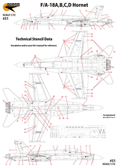 VX51 1/72 F/A-18A Hornet - Technical Data Stencils