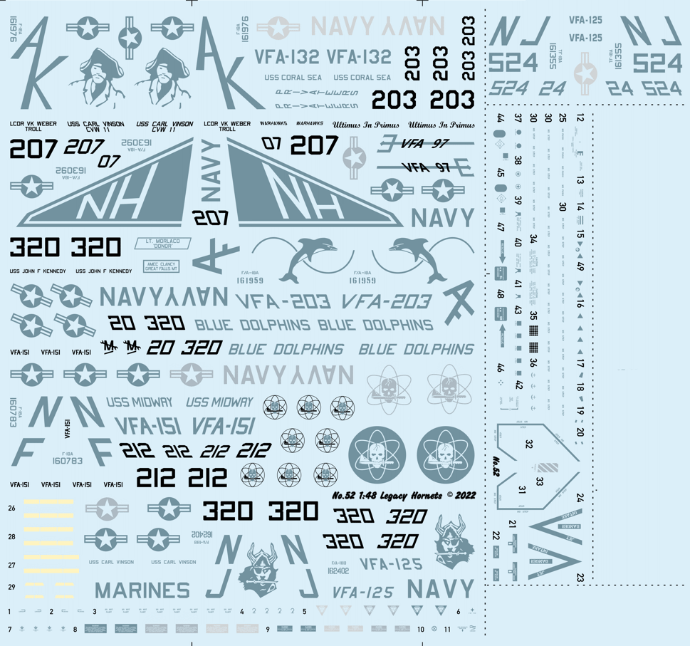 Vixen Decal #052 1/48 Legacy Hornet. TF-18A, F-18A, F/A-18A+, F/A-18B