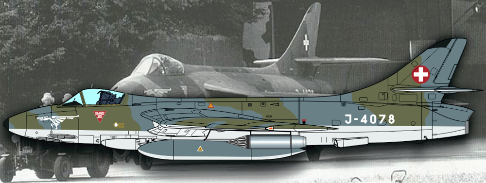 Hawker Hunter F. Mk.58, J-4078, Fliegerstaffel 1 Rokh, Schweizer Luftwaffe, Emmen, September 1964.