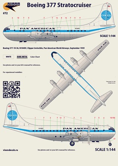 Vixen Decals 072 1/144 Boeing 377 Stratocruiser Pan American